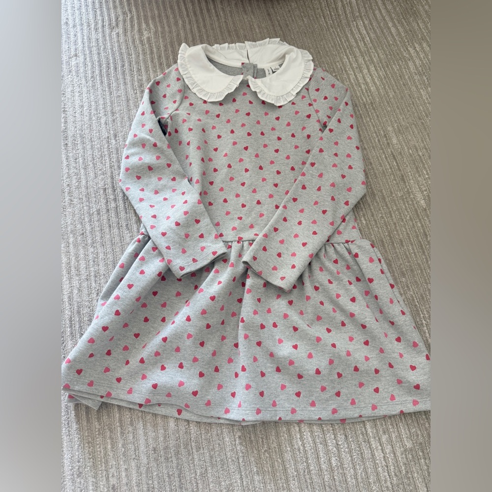 Janie and Jack Girl Soft Grey Heather Heart The All Heart Collared Dress